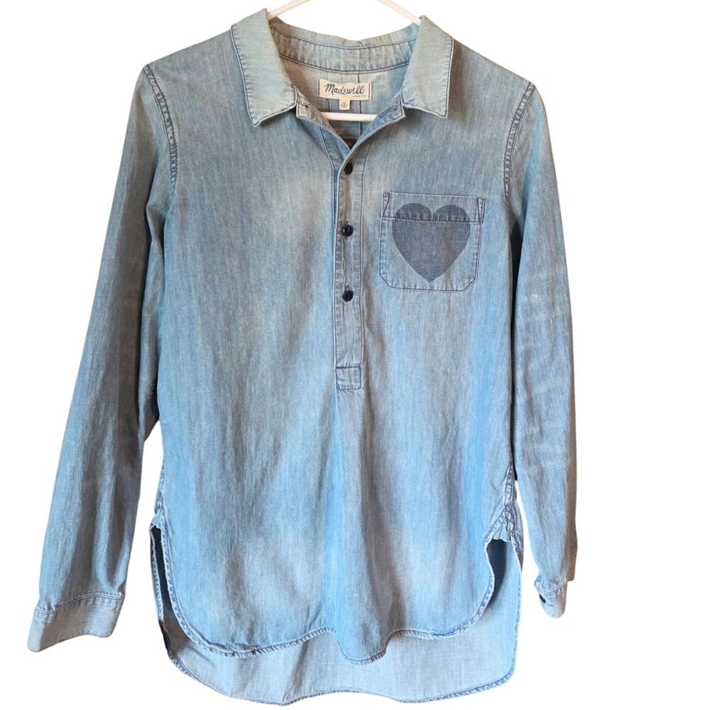 Madewell denim chambray popover heart shirt womans size medium